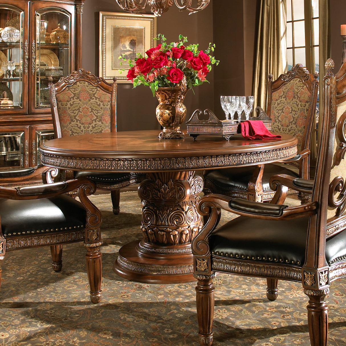 Villa Valencia Classic Chestnut Round Dining Table from Michael Amini - Luna Furniture
