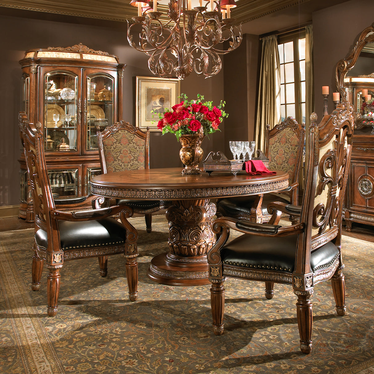Villa Valencia Classic Chestnut Leather Dining Arm Chair from Michael Amini - Luna Furniture