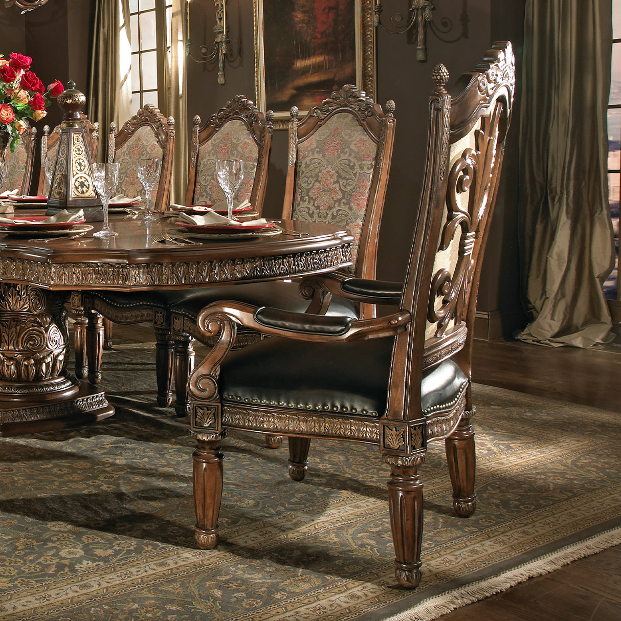 Villa Valencia Classic Chestnut Leather Dining Arm Chair from Michael Amini - Luna Furniture