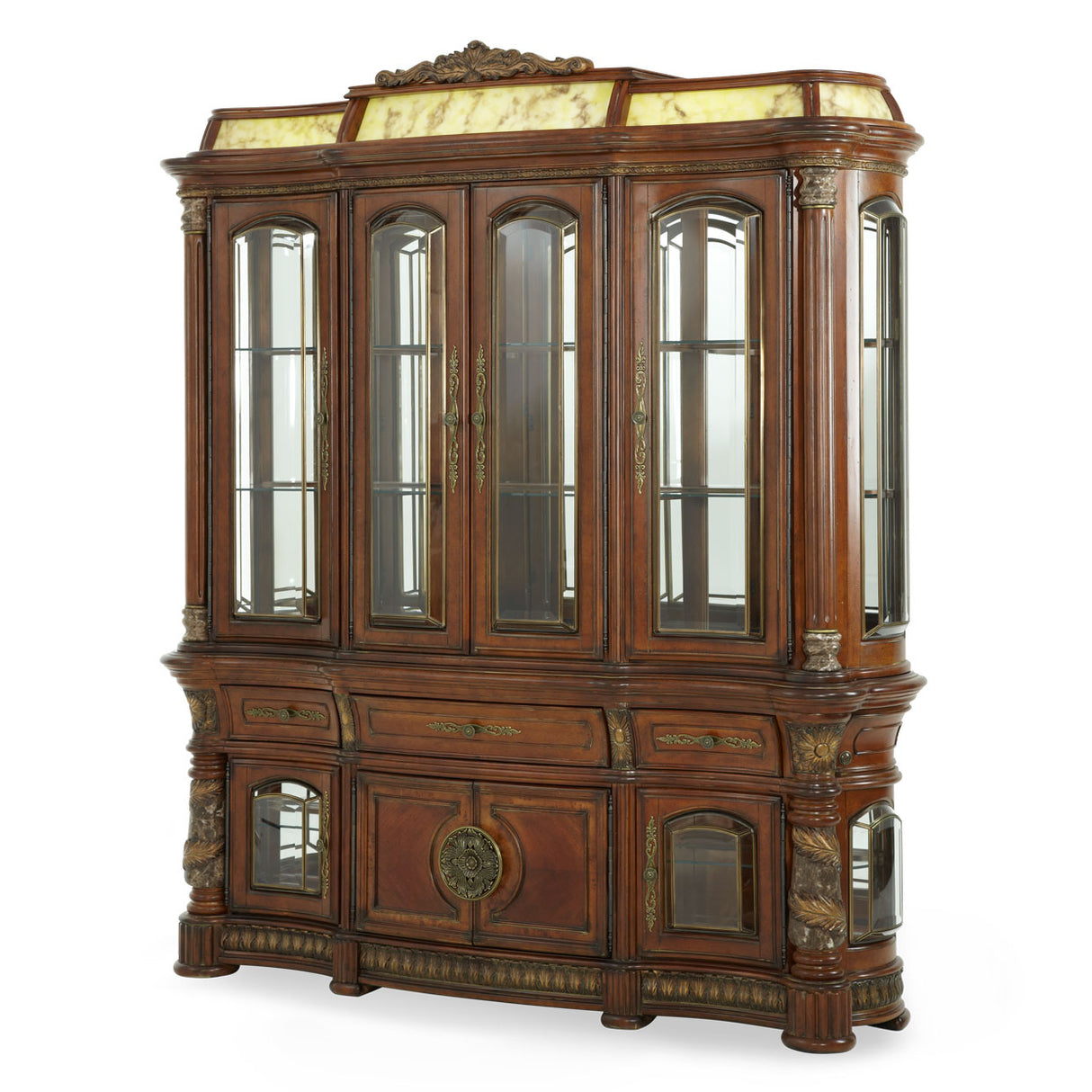 Villa Valencia Classic Chestnut China Cabinet With Light Box from Michael Amini - Luna Furniture