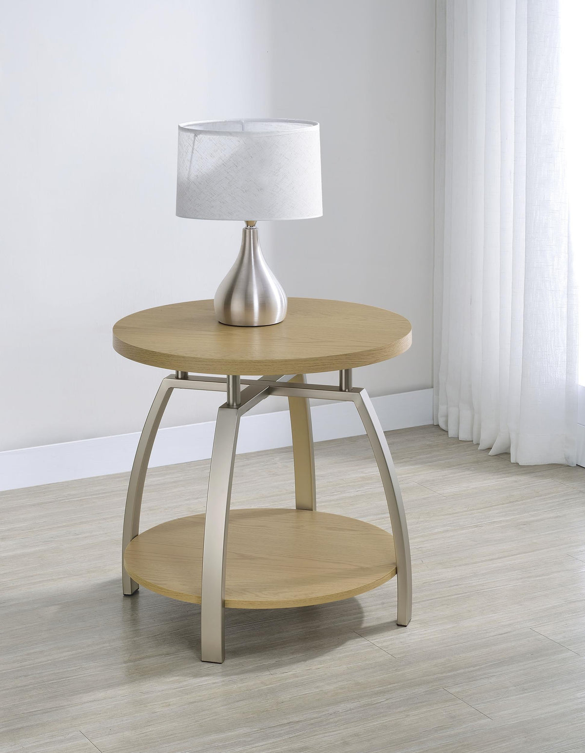 Dacre Greige Round Engineered Wood Top Side End Table from Coaster - Luna Furniture