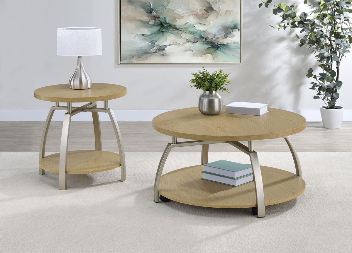 Dacre Greige Round Engineered Wood Top Side End Table from Coaster - Luna Furniture