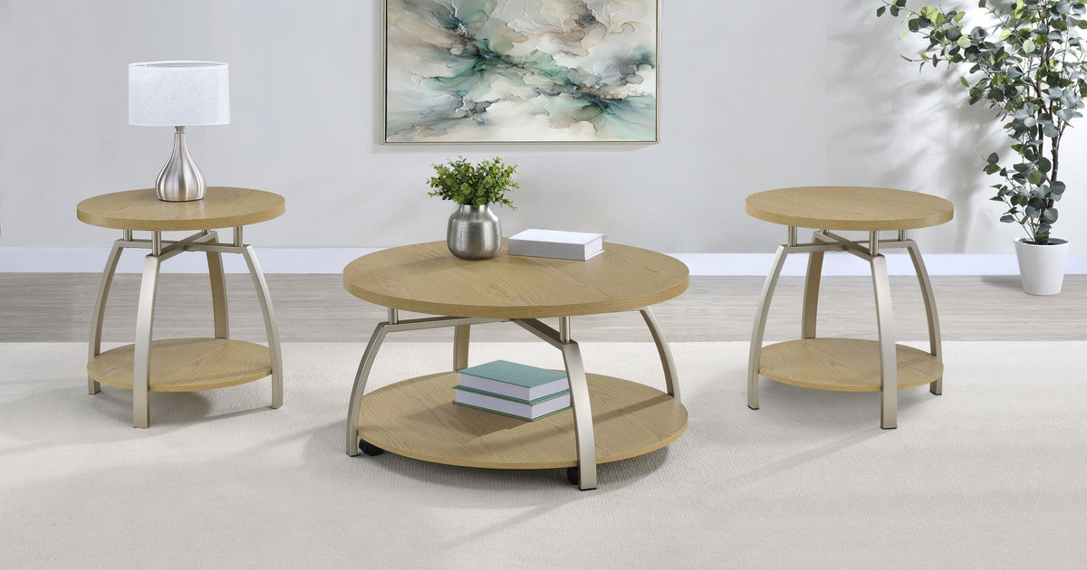 Dacre Greige 3-piece Round Coffee and End Table Set from Coaster - Luna Furniture