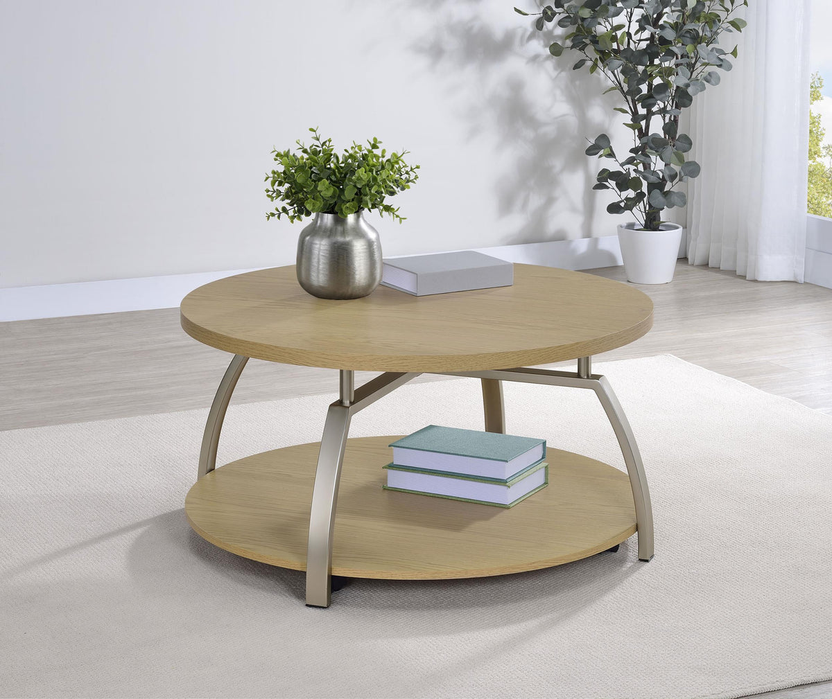 Dacre Greige Round Engineered Wood Top Coffee Table from Coaster - Luna Furniture