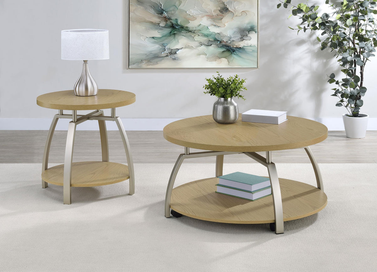Dacre Greige Round Engineered Wood Top Coffee Table from Coaster - Luna Furniture