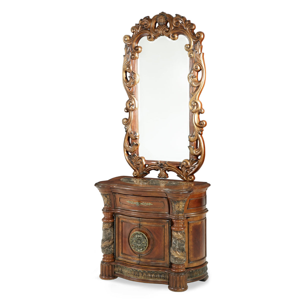 Villa Valencia Classic Chestnut Bedside Chest With Mirror from Michael Amini - Luna Furniture