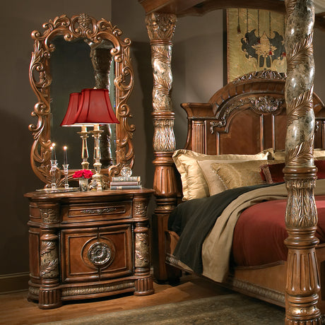 Villa Valencia Classic Chestnut Bedside Chest With Mirror from Michael Amini - Luna Furniture
