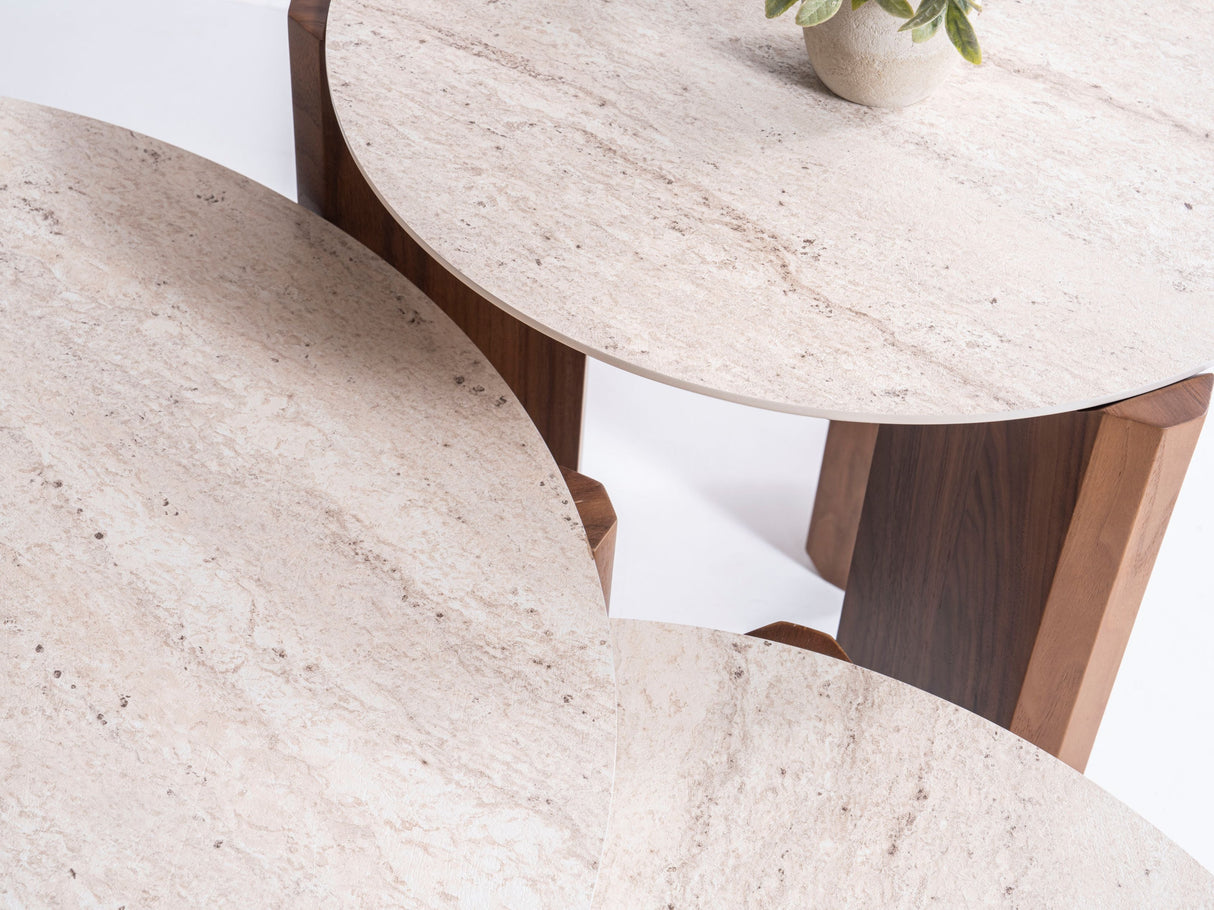 720 Walnut-Travertine 3 Pc Coffee Table Set from Nova Furniture - Luna Furniture