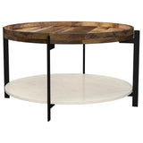 Adhvik Natural Round Wood Top Marble Shelf Coffee Table from Coaster - Luna Furniture