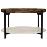 Adhvik Natural Round Wood Top Marble Shelf Coffee Table from Coaster - Luna Furniture
