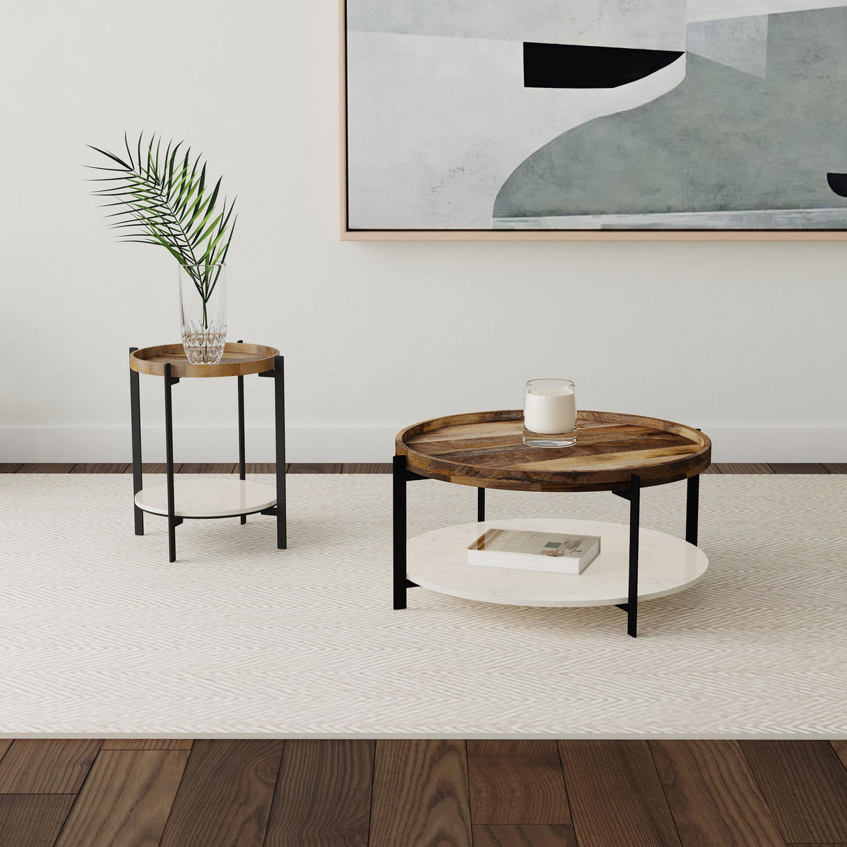 Adhvik Natural Round Wood Top Marble Shelf Coffee Table from Coaster - Luna Furniture