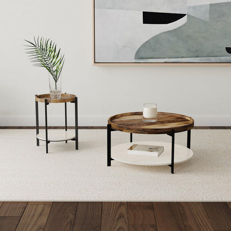 Adhvik Natural Round Wood Top Marble Shelf Coffee Table from Coaster - Luna Furniture