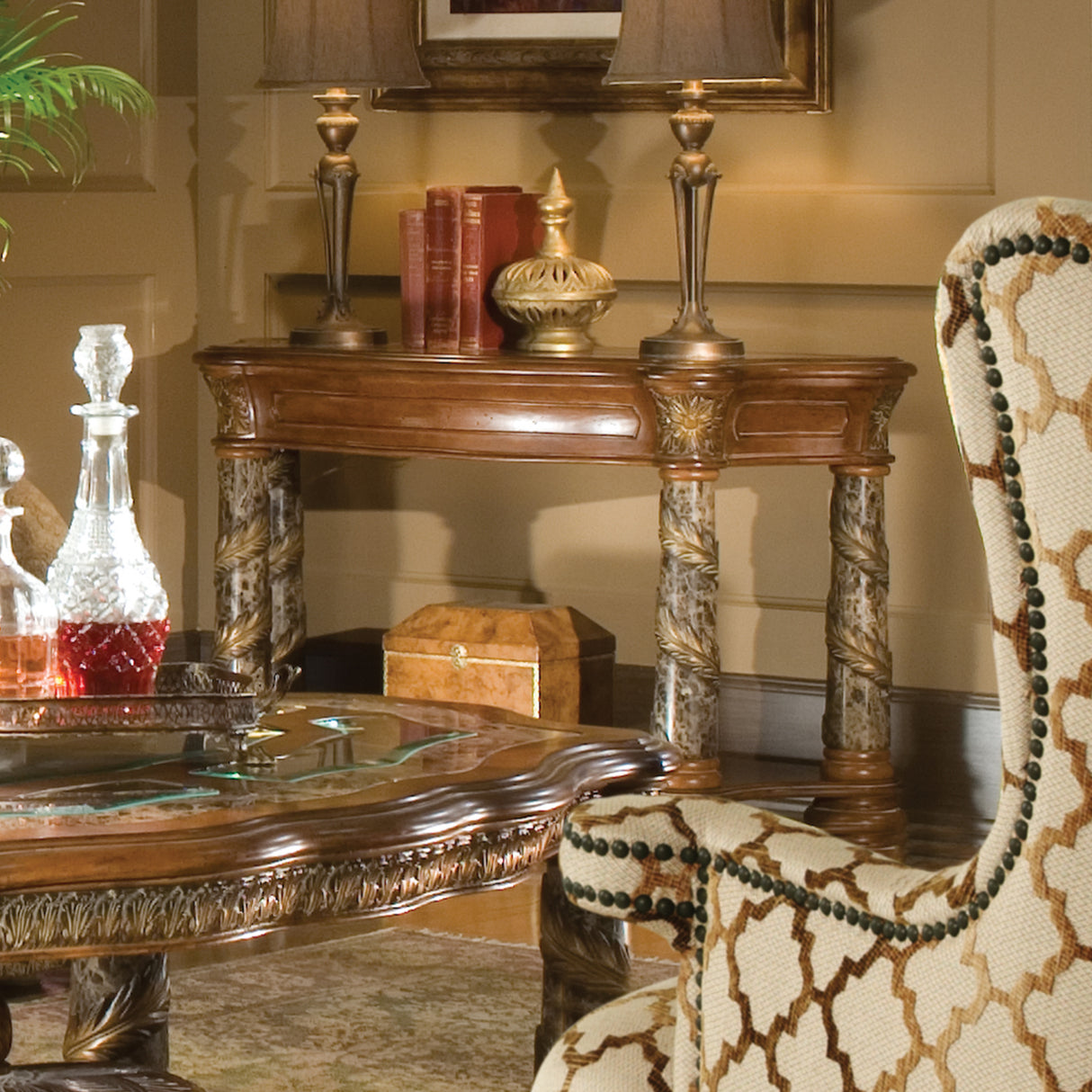 Villa Valencia Classic Chestnut Sofa Table from Michael Amini - Luna Furniture