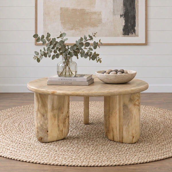 Dale Natural Mango Round Sculptural Wood Coffee Table