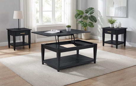 Lindenton Black 3-Piece Wood Lift-Top Coffee and End Table Set from Coaster - Luna Furniture