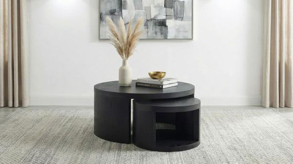 Sweeney Black 2-Piece Round Wood Occasional Nesting Table Set