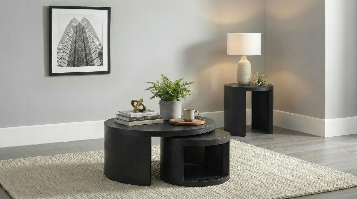 Sweeney Black 2-Piece Round Wood Occasional Nesting Table Set from Coaster - Luna Furniture