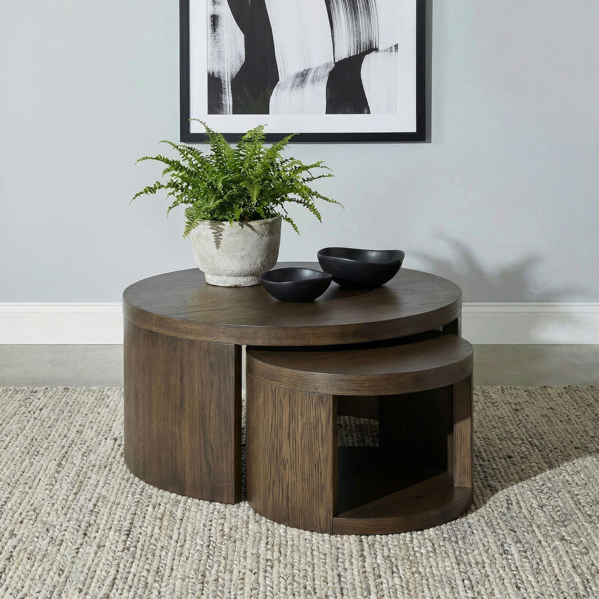 Sweeney Dark Walnut 2-Piece Round Wood Occasional Nesting Table Set from Coaster - Luna Furniture
