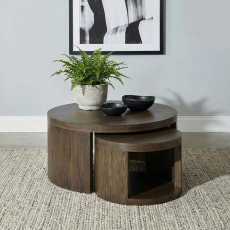 Sweeney Dark Walnut 2-Piece Round Wood Occasional Nesting Table Set from Coaster - Luna Furniture