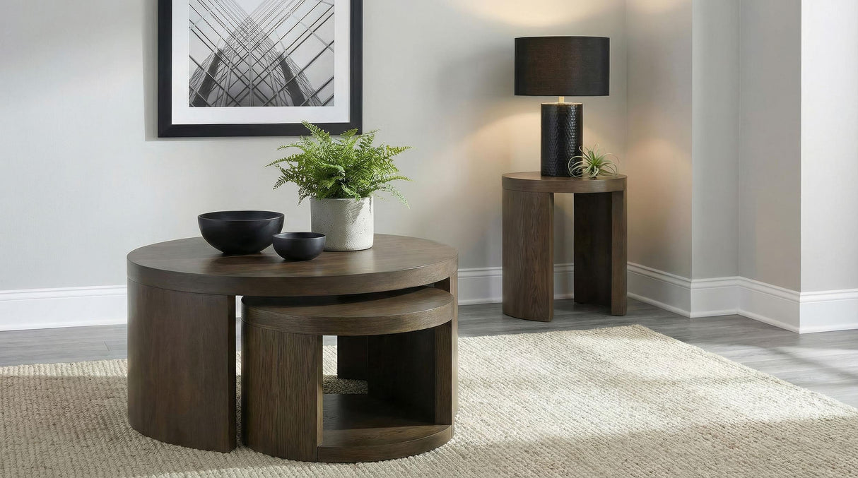 Sweeney Dark Walnut 2-Piece Round Wood Occasional Nesting Table Set from Coaster - Luna Furniture
