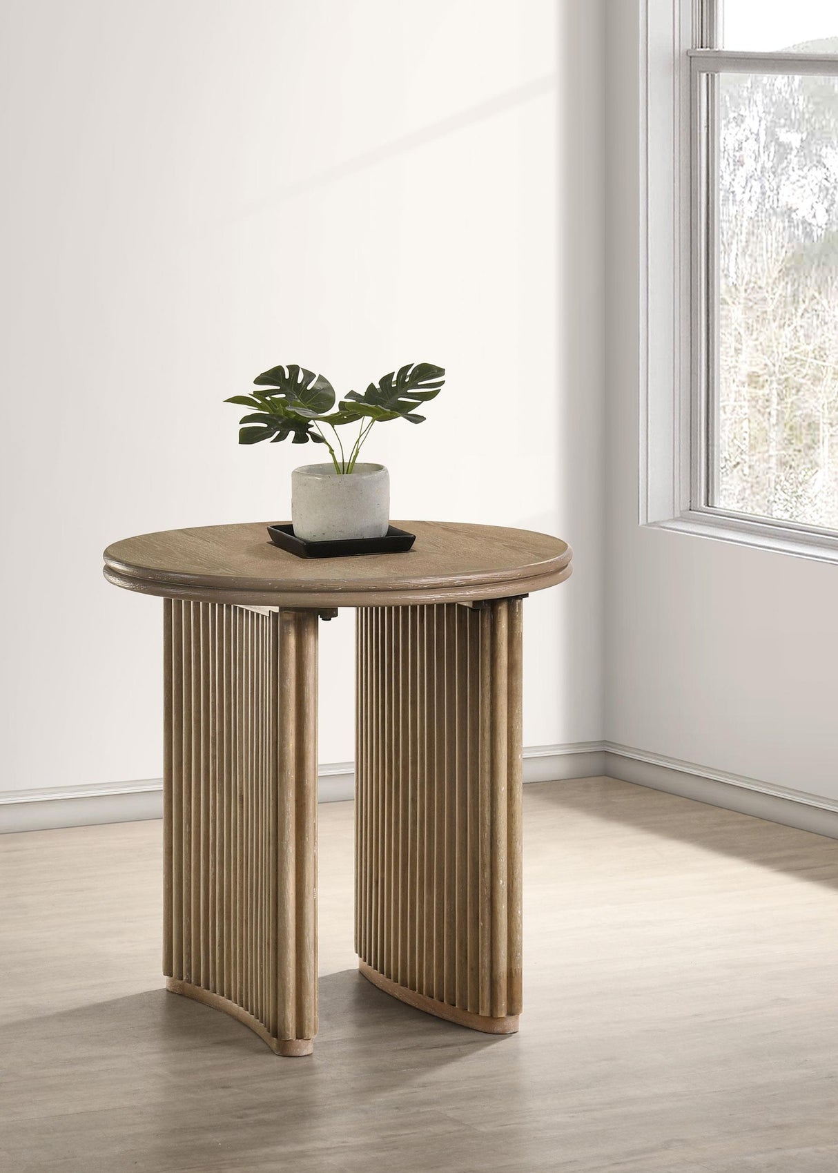 Adina Distressed Light Brown Round Wood Side End Table from Coaster - Luna Furniture
