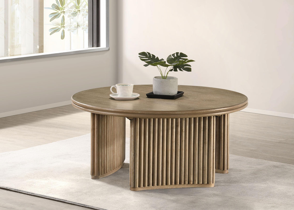 Adina Distressed Light Brown 36-inch Round Wood Coffee Table from Coaster - Luna Furniture