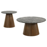 Franklin Grey and Dark Brown 2-piece Round Pedestal Coffee Table Set from Coaster - Luna Furniture