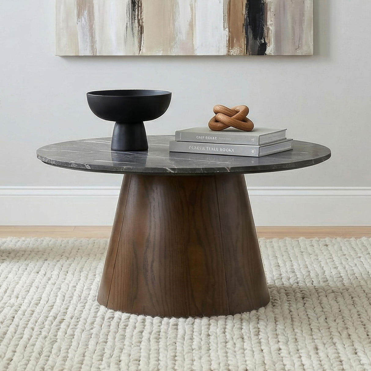 Franklin Gray and Dark Brown 36-inch Round Pedestal Coffee Table from Coaster - Luna Furniture