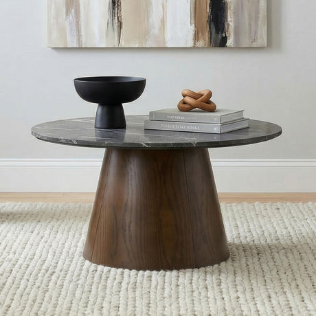 Franklin Gray and Dark Brown 36-inch Round Pedestal Coffee Table from Coaster - Luna Furniture