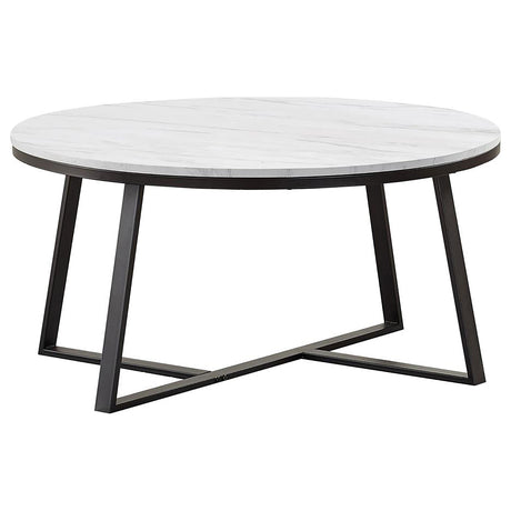 Hugo White and Matte Black Round Coffee Table from Coaster - Luna Furniture