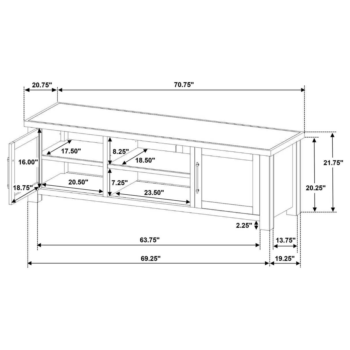 Beasley Golden Oak 2-Door 71-Inch Wood TV Stand Media Console from Coaster - Luna Furniture