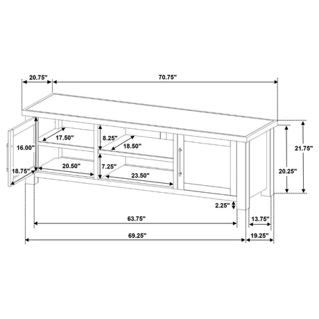 Beasley Golden Oak 2-Door 71-Inch Wood TV Stand Media Console from Coaster - Luna Furniture