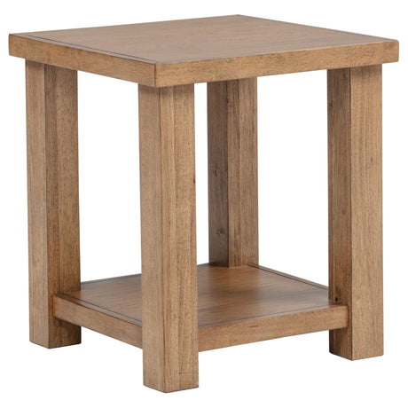 Beasley Golden Oak Square Wood End Side Table With Shelf from Coaster - Luna Furniture