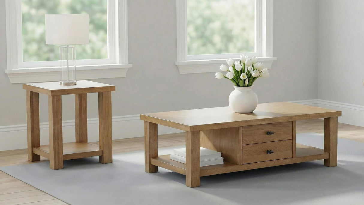 Beasley Golden Oak 2-Piece Wood Coffee Table Set from Coaster - Luna Furniture