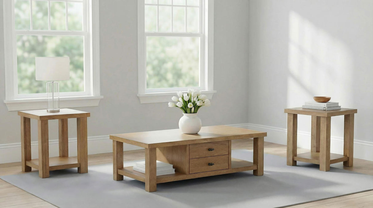 Beasley Golden Oak 3-Piece Wood Coffee Table Set from Coaster - Luna Furniture