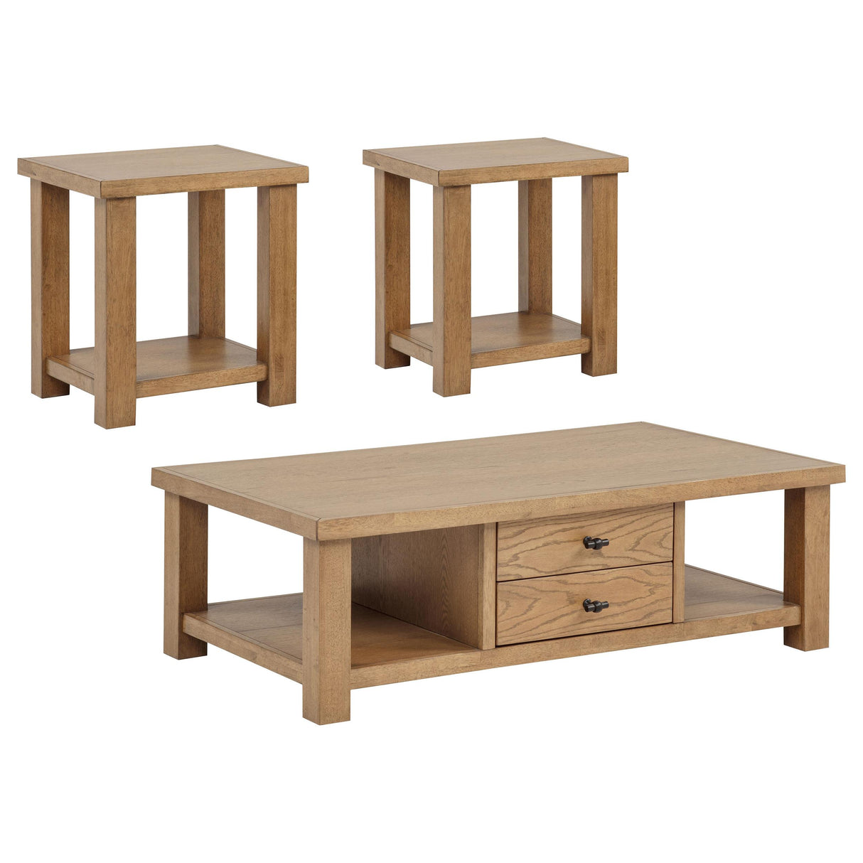 Beasley Golden Oak 3-Piece Wood Coffee Table Set from Coaster - Luna Furniture