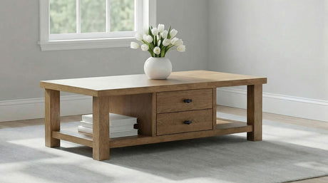Beasley Golden Oak 2-Drawer Wood Coffee Table from Coaster - Luna Furniture
