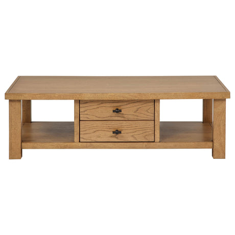 Beasley Golden Oak 2-Drawer Wood Coffee Table from Coaster - Luna Furniture