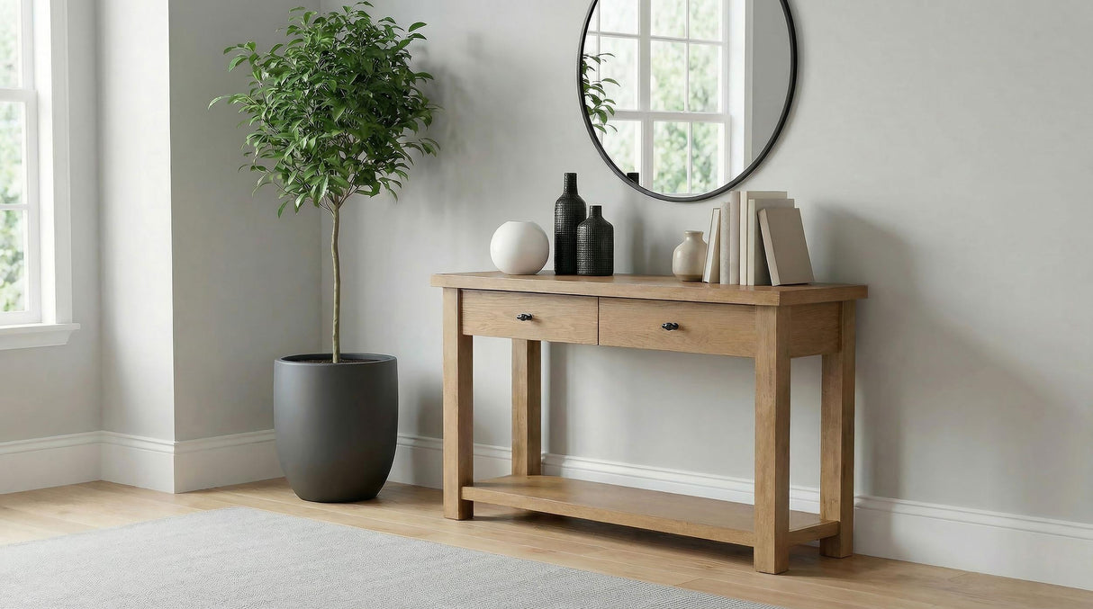 Beasley Golden Oak 2-Drawer Wood Console Table from Coaster - Luna Furniture