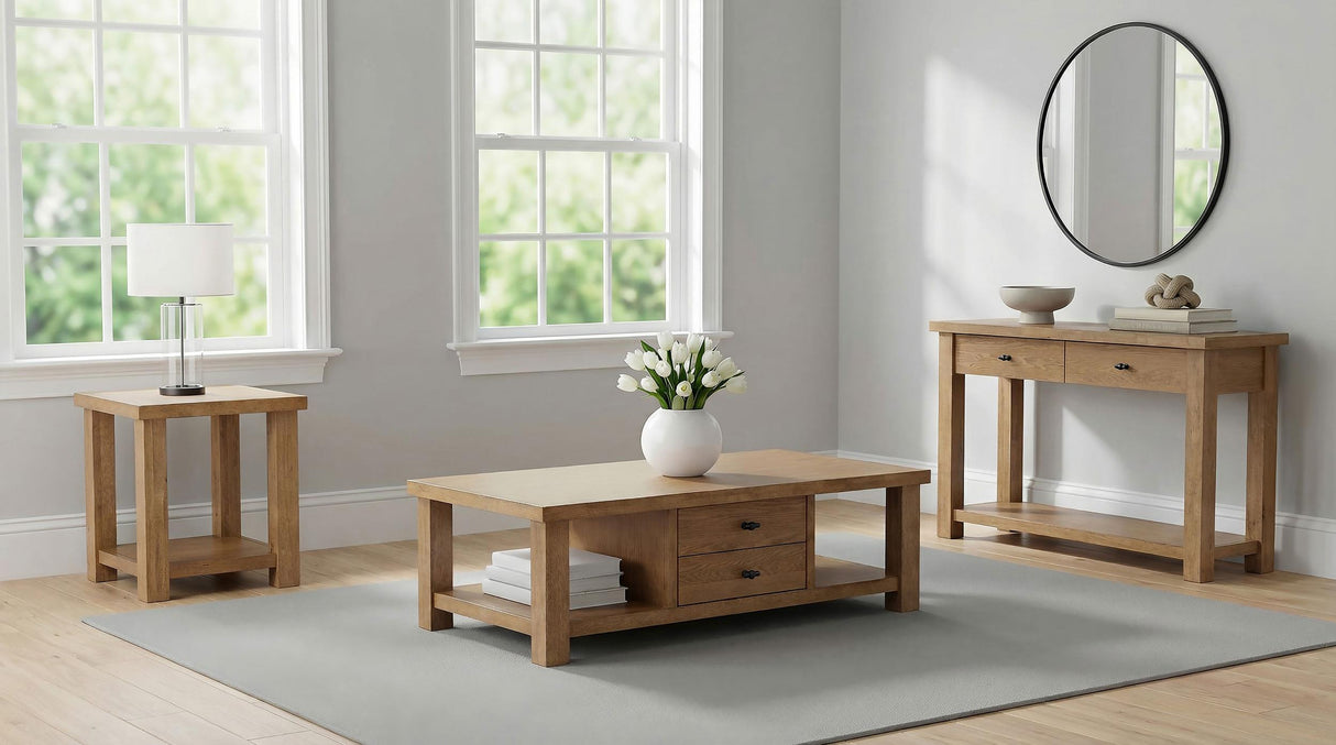 Beasley Golden Oak 2-Drawer Wood Console Table from Coaster - Luna Furniture