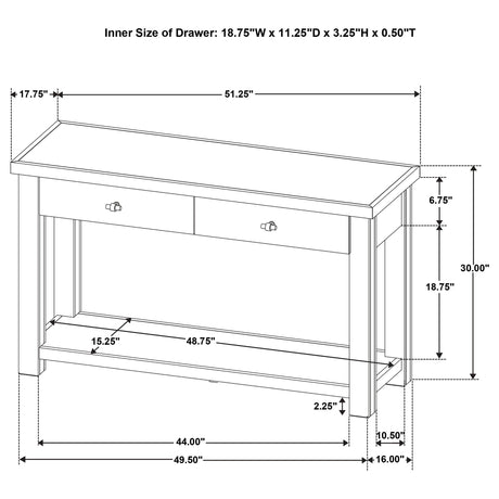 Beasley Golden Oak 2-Drawer Wood Console Table from Coaster - Luna Furniture