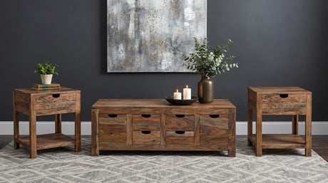 Esther Natural 3-Piece Solid Sheesham Coffee and End Table Set from Coaster - Luna Furniture