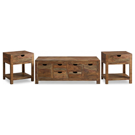 Esther Natural 3-Piece Solid Sheesham Coffee and End Table Set from Coaster - Luna Furniture