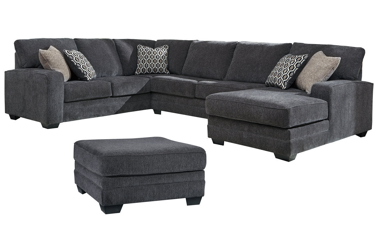 Tracling Slate 3-Piece Sectional with Ottoman from Ashley - Luna Furniture