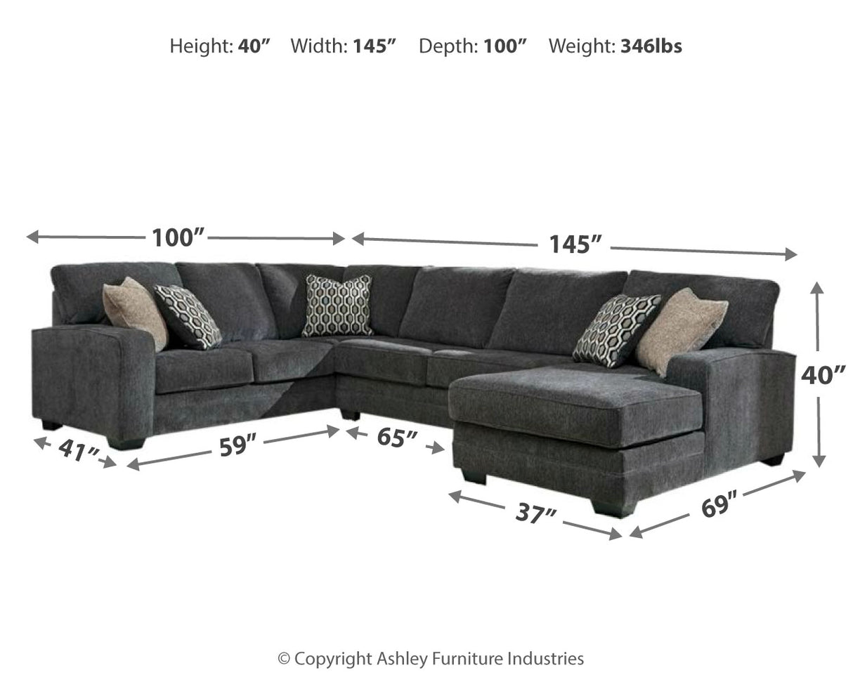 Tracling Slate 3-Piece Sectional with Ottoman from Ashley - Luna Furniture