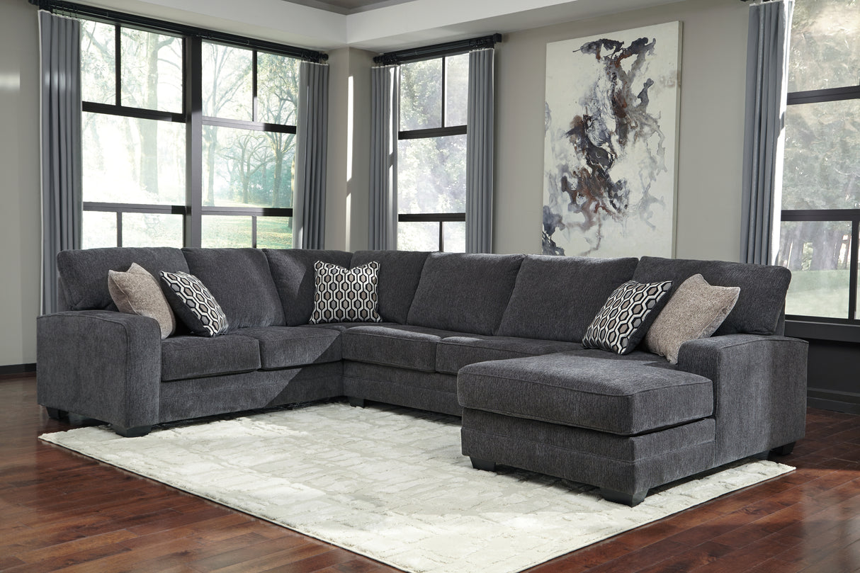 Tracling Slate 3-Piece Sectional with Ottoman from Ashley - Luna Furniture