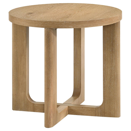 Kessler Light Oak Round Sculptural Wood End Table from Coaster - Luna Furniture