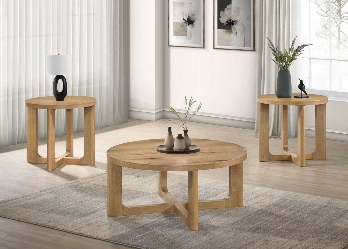 Kessler Light Oak Round Sculptural Wood End Table from Coaster - Luna Furniture
