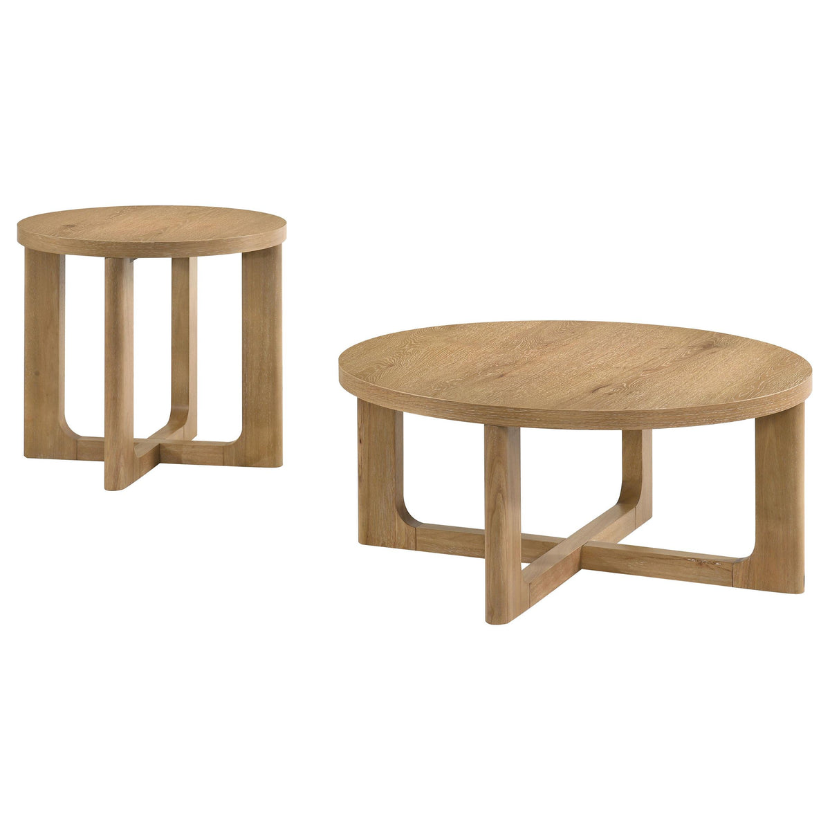 Kessler Light 2-piece round coffee table set, light oak finish, full product on white background