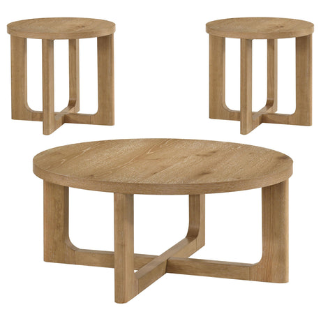 Kessler Light Oak 3-piece Round Sculptural Wood Coffee Table Set from Coaster - Luna Furniture